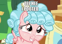 Size: 640x460 | Tagged: safe, derpibooru import, edit, edited screencap, screencap, cozy glow, pegasus, pony, marks for effort, caption, cozybetes, cute, female, filly, image, image macro, implied farting, jpeg, meme, solo, text, toilet humor