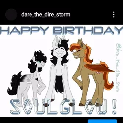 Size: 720x720 | Tagged: safe, alternate version, artist:darestorm, derpibooru import, oc, unofficial characters only, bat pony, pegasus, pony, bat pony oc, bat wings, colored hooves, happy birthday, image, jpeg, pegasus oc, raised hoof, smiling, wings