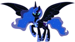 Size: 743x420 | Tagged: safe, artist:bluse, derpibooru import, nightmare moon, princess luna, alicorn, pony, unicorn, caption, drawing, fanart, image, image macro, monochrome, nightmare luna, png, simple background, solo, spanish description, text, transparent background