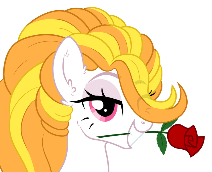 Size: 4431x3595 | Tagged: safe, artist:rioshi, artist:shosha, artist:starshade, derpibooru import, oc, oc:storm shield, unofficial characters only, pegasus, pony, commission, digital art, female, flower, flower in mouth, hair over one eye, image, mare, mouth hold, png, rose, rose in mouth, simple background, smiling, solo, white background, ych result