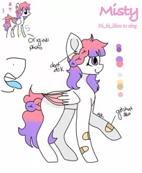 Size: 838x1024 | Tagged: safe, artist:kxyluna, derpibooru import, oc, oc:misty, unofficial characters only, pegasus, pony, bandage, duo, female, image, jpeg, mare, open mouth, pegasus oc, reference sheet, smiling, tongue out, two toned wings, wings