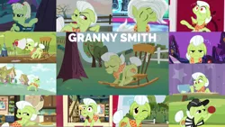 Size: 1968x1109 | Tagged: safe, derpibooru import, edit, edited screencap, editor:quoterific, screencap, granny smith, earth pony, pony, a trivial pursuit, all bottled up, apple family reunion, buckball season, friendship is magic, going to seed, grannies gone wild, hearthbreakers, luna eclipsed, sisterhooves social, sleepless in ponyville, the big mac question, the perfect pear, book, breaking the fourth wall, eyes closed, female, image, looking at you, one eye closed, open mouth, png, sitting, solo, sports, teeth, tree, wink, young granny smith, younger