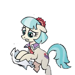 Size: 1024x1024 | Tagged: safe, artist:sara pitre-durocher, derpibooru import, idw, coco pommel, adorable distress, background removed, cute, friendship in disguise, image, napkin, png, simple background, solo, transparent background, worried