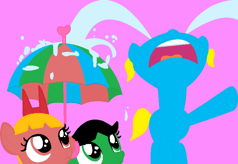 Size: 760x525 | Tagged: safe, artist:wrightgirl11, derpibooru import, pegasus, pony, base used, blossom (powerpuff girls), bubbles (powerpuff girls), buttercup (powerpuff girls), crying, female, filly, image, jpeg, looking up, nose in the air, ocular gushers, the powerpuff girls, umbrella