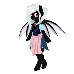 Size: 4000x4000 | Tagged: safe, artist:maledict, derpibooru import, oc, oc:midnight ruby, bat pony, bat pony oc, bat wings, bipedal, chest fluff, clothes, dirndl, dress, fangs, image, jewelry, necklace, png, red eyes, spread wings, standing, wings