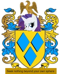 Size: 476x590 | Tagged: safe, derpibooru import, rarity, bird, falcon, crest, cutie mark, family crest, family motto, image, motto, png, shield