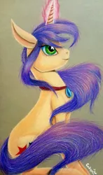 Size: 2841x4826 | Tagged: safe, artist:cahandariella, derpibooru import, oc, pony, unicorn, female, image, jewelry, jpeg, magic, mare, necklace, solo, traditional art