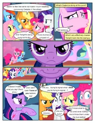 Size: 612x792 | Tagged: safe, artist:newbiespud, derpibooru import, edit, edited screencap, screencap, applejack, fluttershy, pinkie pie, princess cadance, princess celestia, rainbow dash, rarity, twilight sparkle, alicorn, earth pony, pegasus, pony, unicorn, comic:friendship is dragons, a canterlot wedding, comic, crying, dialogue, female, hat, hoof shoes, image, mane six, mare, png, raised hoof, scowl, screencap comic, smiling, smirk, unicorn twilight