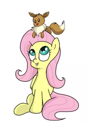 Size: 1000x1400 | Tagged: safe, artist:amateur-draw, derpibooru import, fluttershy, eevee, pegasus, pony, crossover, cute, female, image, mare, png, pokémon, simple background, solo, white background