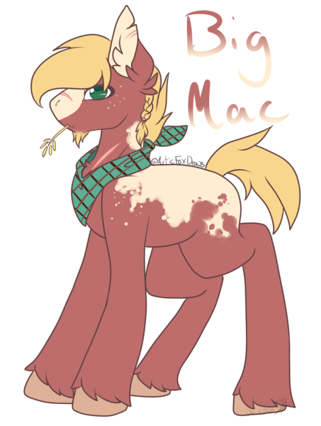 Size: 4008x5304 | Tagged: safe, artist:articfoxdraws, derpibooru import, big macintosh, earth pony, pony, image, male, missing cutie mark, neckerchief, png, redesign, simple background, solo, stallion, straw in mouth, transparent background, unshorn fetlocks