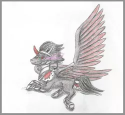 Size: 1401x1287 | Tagged: safe, artist:cindertale, artist:quill-name, derpibooru import, king sombra, alicorn, pony, alicornified, hoof shoes, horn, image, jpeg, large wings, lying, male, race swap, smiling, solo, sombra eyes, sombracorn, stallion, traditional art, wings