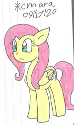 Size: 623x1043 | Tagged: safe, artist:cmara, derpibooru import, fluttershy, pegasus, pony, female, image, jpeg, mare, simple background, solo, traditional art, white background