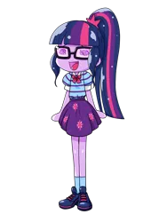 Size: 1668x2224 | Tagged: safe, alternate version, artist:batipin, derpibooru import, sci-twi, twilight sparkle, equestria girls, eyes closed, image, open mouth, pleasure, png, simple background, solo, sumashi gao, transparent background