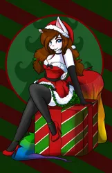 Size: 1242x1920 | Tagged: safe, artist:mscolorsplash, derpibooru import, oc, oc:color splash, unofficial characters only, anthro, pegasus, pony, bedroom eyes, choker, christmas, clothes, dress, female, hat, high heels, holiday, holly, image, jpeg, looking at you, mare, present, santa hat, shoes, socks, stiletto heels, stockings, thigh highs