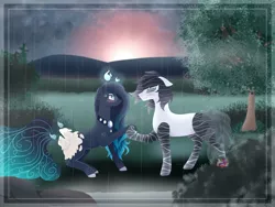 Size: 2758x2069 | Tagged: safe, artist:naezithania, derpibooru import, oc, oc:blind ink, oc:upcoming rain, unofficial characters only, original species, pond pony, pony, scented pony, female, image, jpeg, male, mare, stallion, sunrise