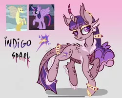 Size: 2075x1668 | Tagged: safe, artist:caramelbolt24, derpibooru import, screencap, adagio dazzle, twilight sparkle, twilight sparkle (alicorn), oc, alicorn, hybrid, pony, siren, shadow play, abstract background, crack ship offspring, curved horn, ear fluff, female, horn, image, jewelry, jpeg, looking back, magical lesbian spawn, mare, offspring, parent:adagio dazzle, parent:twilight sparkle, raised hoof, ring, screencap reference, signature, smiling, wings