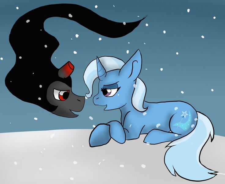 Size: 1280x1043 | Tagged: safe, artist:ev3nt1de, derpibooru import, king sombra, trixie, female, image, jpeg, male, shipping, snow, straight, trixbra