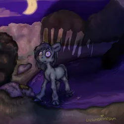 Size: 2048x2048 | Tagged: safe, artist:lilsunshinesam, derpibooru import, oc, oc:fisheyes, unofficial characters only, earth pony, kelpie, pony, cloud, cloven hooves, crescent moon, dripping, image, male, moon, night, png, shadow, solo, stallion, water, wet