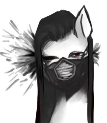 Size: 1308x1500 | Tagged: safe, artist:ping000, derpibooru import, pony, bust, edgy, grayscale, image, mask, monochrome, png, splatter