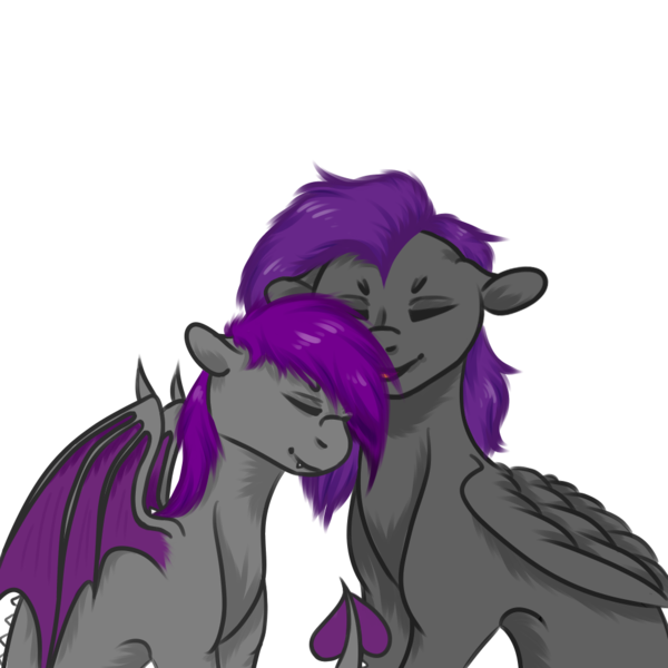 Size: 1000x1000 | Tagged: safe, artist:lebalisa, derpibooru import, oc, oc:fritzy, oc:nightlight horizon, dracony, dragon, hybrid, pegasus, pony, commission, female, image, nuzzling, png, siblings, simple background, sisters, transparent background, ych result