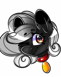 Size: 1080x1350 | Tagged: safe, alternate version, artist:tessa_key_, derpibooru import, oc, unofficial characters only, earth pony, pony, bust, collar, colored, earth pony oc, eyelashes, image, jpeg, one eye closed, simple background, smiling, solo, white background, wink