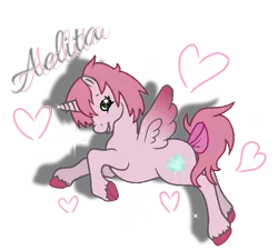 Size: 739x669 | Tagged: safe, artist:muhammad yunus, derpibooru import, ponified, alicorn, pony, aelita schaeffer, bow, code lyoko, female, g2, gritted teeth, heart, ibispaint x, image, looking at you, mare, medibang paint, png, shadow, simple background, solo, sparkles, tail bow, text, transparent background