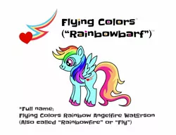 Size: 1280x983 | Tagged: safe, artist:starponys87, derpibooru import, oc, pegasus, barf, different mane and tail, heart, image, jpeg, lightning, magenta eyes, multicolored hair, not rainbow dash, parody, pegasus oc, puking rainbows, rainbow, rainbow barf, rainbow hair, shooting star, vomit, vomiting, wings