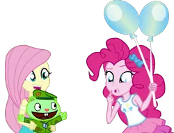 Size: 4250x3270 | Tagged: safe, artist:urhangrzerg, derpibooru import, fluttershy, pinkie pie, equestria girls, equestria girls series, :o, crossover, flippy, happy tree friends, image, open mouth, png, this will end in death, this will end in tears, this will end in tears and/or death