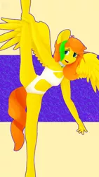 Size: 1270x2250 | Tagged: suggestive, artist:alicorn-without-horn, derpibooru import, oc, oc:novacrisp, unofficial characters only, anthro, pegasus, unguligrade anthro, breasts, clothes, collar, flexible, image, lock, meme, navel cutout, one-piece swimsuit, padlock, padlocked collar, pegasus oc, png, raised leg, solo, standing splits, swimsuit, wings