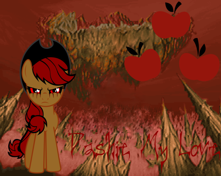 Size: 10000x7972 | Tagged: semi-grimdark, artist:jbm-deviantart, derpibooru import, applejack, earth pony, pony, .exe, applejack's hat, blood, cowboy hat, creepypasta, doom, evil, hat, hell, image, png, rainbow.exe, red eyes, sally.exe, scar