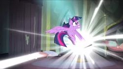 Size: 1136x640 | Tagged: safe, derpibooru import, screencap, twilight sparkle, twilight sparkle (alicorn), alicorn, pony, power ponies (episode), comic book, cute, faic, female, great moments in animation, gritted teeth, image, mare, png, portal, smear frame, solo, teeth, twiabetes