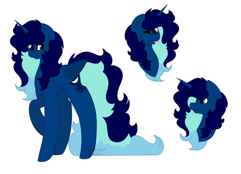 Size: 4151x3000 | Tagged: safe, artist:midnightamber, derpibooru import, oc, oc:midnight, unofficial characters only, alicorn, pony, fluffy mane, fluffy tail, image, long tail, multicolored hair, multicolored mane, multicolored tail, one eye closed, png, redesign, side view, simple background, smiling, solo, tongue out, transparent background