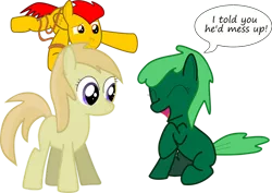 Size: 900x636 | Tagged: safe, artist:laberoon, derpibooru import, noi, oc, oc:bizzul, oc:spearmint, earth pony, pegasus, pony, .ai available, .svg available, 1000 hours in ms paint, colt, female, filly, funny, giggling, image, laughing, male, png, rope, sad, silly, simple background, smiling, stuck, text, transparent background, vector, word bubble, worried