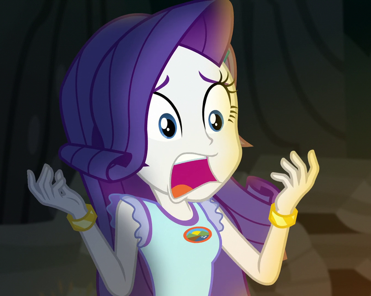 Size: 1354x1080 | Tagged: safe, derpibooru import, screencap, rarity, equestria girls, legend of everfree, camp everfree outfits, cropped, image, jewelry, png, scared, solo