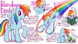Size: 1280x720 | Tagged: safe, artist:magi_karubi, derpibooru import, rainbow dash, tank, pegasus, pony, tortoise, may the best pet win, read it and weep, sonic rainboom (episode), 20% cooler, book, cute, dashabetes, female, flying, heart, image, japanese, jpeg, male, mare, moon runes, propeller, rainbow trail, reading, simple background, sonic rainboom, starry eyes, translation request, white background, wingding eyes