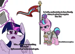 Size: 900x650 | Tagged: safe, artist:slamjam, derpibooru import, starlight glimmer, twilight sparkle, alicorn, armor, book, flag, historical roleplay starlight, image, jpeg, quotation, quote, simple background, sun tzu, text, the art of war, twilight sparkle (alicorn), white background