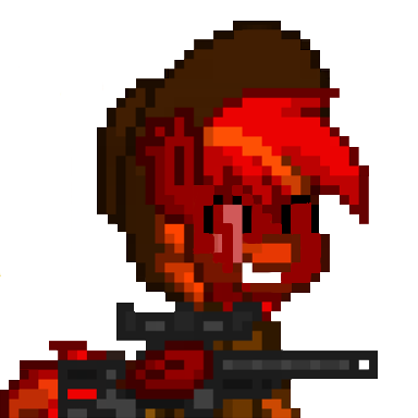 Size: 384x384 | Tagged: safe, artist:firehearttheinferno, derpibooru import, oc, oc:lance longmane, unofficial characters only, pony, fallout equestria, 16-bit, ashes town, blaze (coat marking), clothes, cowboy hat, dashite, derpibooru exclusive, ear tufts, fallout equestria: equestria the beautiful, folded wings, grin, gun, hat, image, jacket, leather hat, leather jacket, orange eyes, pixel art, png, red coat, rifle, scar, scarred, simple background, smiling, sniper, sniper rifle, solo, sprite, striped mane, striped tail, transparent background, weapon, wings