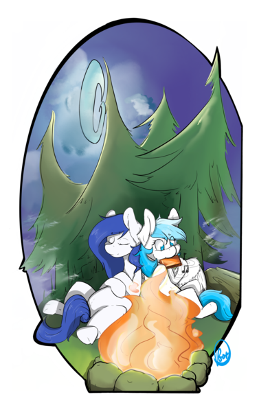 Size: 1942x3089 | Tagged: safe, artist:daniefox, derpibooru import, oc, unofficial characters only, earth pony, pegasus, pony, fire, forest, harmonica, image, musical instrument, png, simple background, transparent background, tree