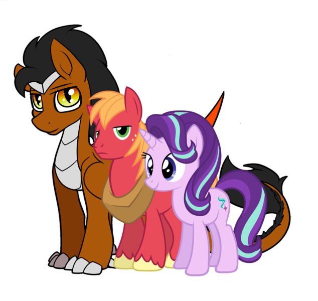 Size: 1973x1868 | Tagged: safe, artist:cornelia_nelson, artist:longshotswiftshadow, artist:walrusinc, artist:zacatron94, derpibooru import, edit, big macintosh, starlight glimmer, oc, oc:draco k-night blaze, dracony, dragon, hybrid, kirin, pony, image, png, simple background, size comparison, starlaco, transparent background