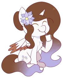 Size: 2068x2520 | Tagged: safe, artist:jetjetj, derpibooru import, part of a set, oc, unofficial characters only, alicorn, pony, chibi, commission, female, flower, flower in hair, image, mare, png, simple background, sitting, smiling, solo, transparent background, ych result