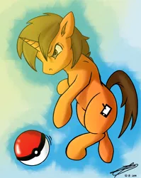 Size: 2656x3333 | Tagged: safe, artist:elendichelipse, artist:thefloatingtree, artist:whoovespon3, derpibooru import, oc, oc:digital sketch, unofficial characters only, pony, collaboration, image, png, pokéball, pokémon, throwing