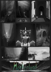 Size: 2000x2800 | Tagged: safe, artist:eqlipse, derpibooru import, alicorn, pony, black and white, concept, grayscale, high res, image, monochrome, painterly, png, scenery, solo, story