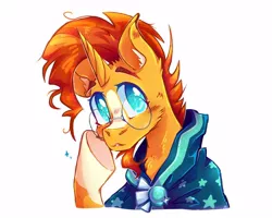 Size: 1000x800 | Tagged: safe, artist:silversweety, artist:silvrfissh, derpibooru import, sunburst, pony, unicorn, blaze (coat marking), cheek fluff, chest fluff, clothes, cute, ear fluff, facial hair, glasses, goatee, image, jpeg, looking at you, male, robe, simple background, solo, sunbetes, sunburst's cloak, white background