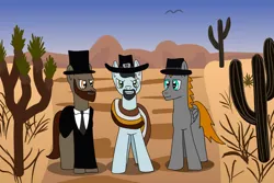 Size: 1280x854 | Tagged: safe, artist:platinumdrop, derpibooru import, oc, oc:platinumdrop, ponified, unofficial characters only, pony, cactus, clothes, desert, hat, image, jpeg, male, necktie, poncho, red dead redemption 2, stallion, suit