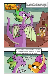 Size: 1728x2484 | Tagged: safe, artist:tjpones, derpibooru import, smolder, spike, comic:mating season, bedroom eyes, comic, female, image, lidded eyes, looking at each other, male, older, older smolder, older spike, png, shipping, spolder, straight, waving