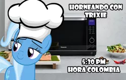Size: 888x562 | Tagged: safe, derpibooru import, trixie, chef, colombia, image, microwave, png, spanish