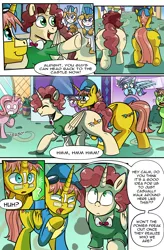 Size: 1800x2740 | Tagged: safe, artist:candyclumsy, author:bigonionbean, derpibooru import, oc, oc:heartstrong flare, oc:king calm merriment, alicorn, crystal pony, earth pony, pegasus, pony, unicorn, comic:of flanks and foolery, alicorn oc, armor, bowtie, butt, castle, clothes, comic, commissioner:bigonionbean, crystal empire, cutie mark, extra thicc, flank, fusion, fusion:heartstrong flare, fusion:king calm merriment, glasses, goggles, hat, horn, image, large butt, magic, male, plot, png, random pony, royal guard, royal guard armor, shocked, stallion, street, surprised, thicc ass, train station, uniform, wings, wonderbolt trainee uniform