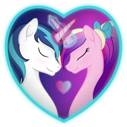 Size: 5000x5008 | Tagged: safe, artist:negatif22, derpibooru import, princess cadance, shining armor, alicorn, pony, unicorn, alicorn magic, beautiful, blushing, bow, crossed horns, eyelashes, eyes closed, female, floating heart, hair bow, heart, heart shaped, holiday, horn, horns are touching, image, love, magic, magic aura, male, mare, png, ponytail, stallion, unicorn magic, valentine's day