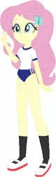 Size: 187x581 | Tagged: safe, artist:selenaede, artist:wolf, derpibooru import, fluttershy, equestria girls, alternate clothes, base used, buruma, clothes, gym uniform, hairpin, image, japanese, moon runes, peace sign, png, shirt, shoes, slippers, socks, sports panties, uwabaki