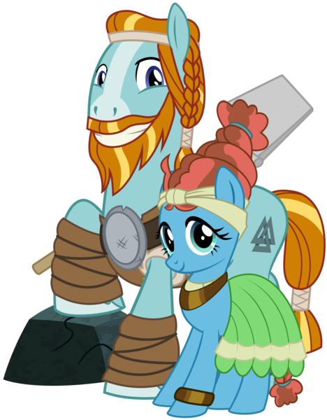 Size: 2600x3330 | Tagged: safe, artist:cheezedoodle96, artist:jhayarr23, derpibooru import, edit, meadowbrook, rockhoof, earth pony, pony, a health of information, campfire tales, .svg available, armor, beard, braid, braided ponytail, cute, facial hair, female, image, leather armor, leg wraps, looking at you, male, mare, meadowcute, moustache, png, rock, rockbrook, rockhoof's shovel, shipping, shovel, simple background, smiling, stallion, straight, transparent background, valknut, vector